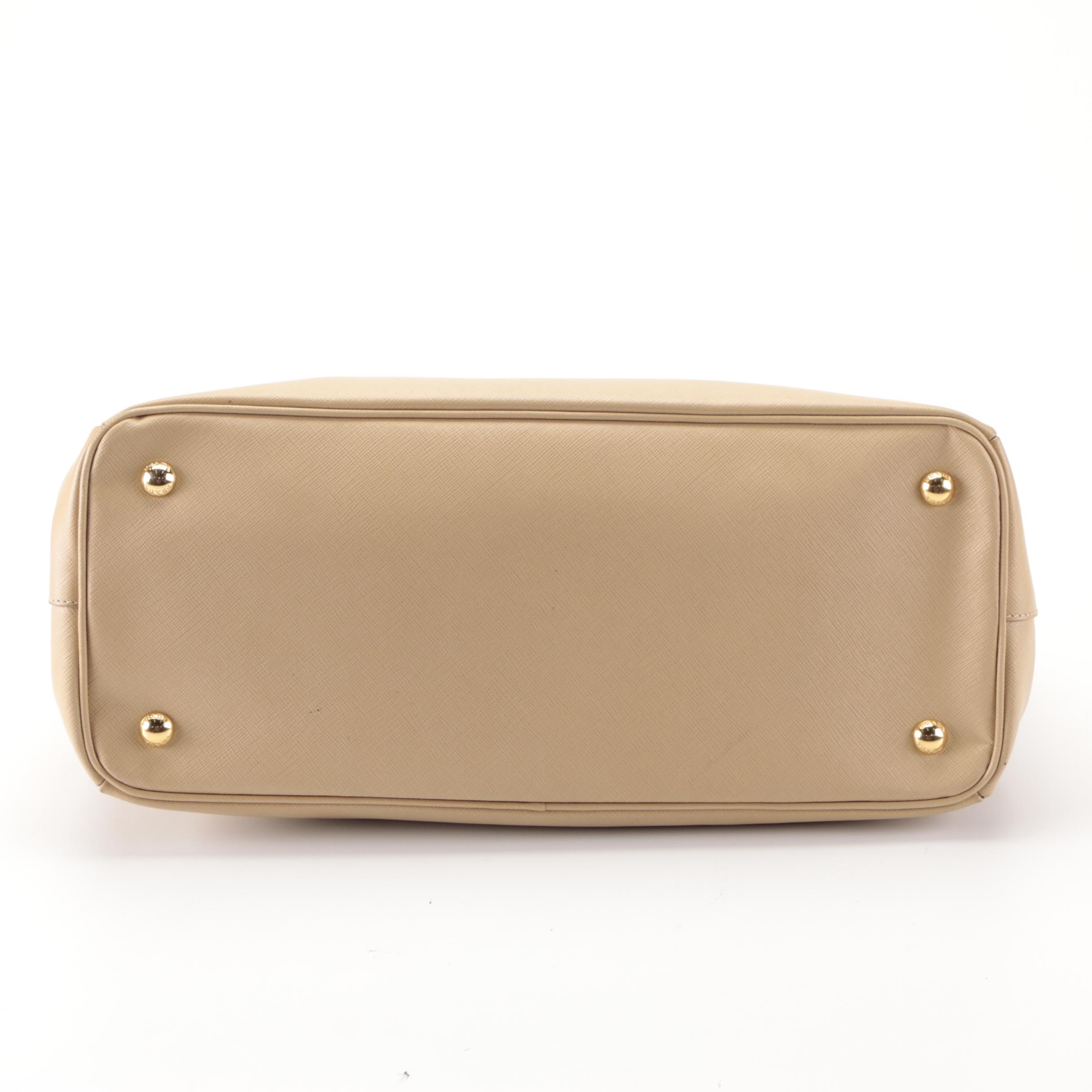 Prada Double Zip Medium Galleria Tote Bag in Beige Saffiano Leather