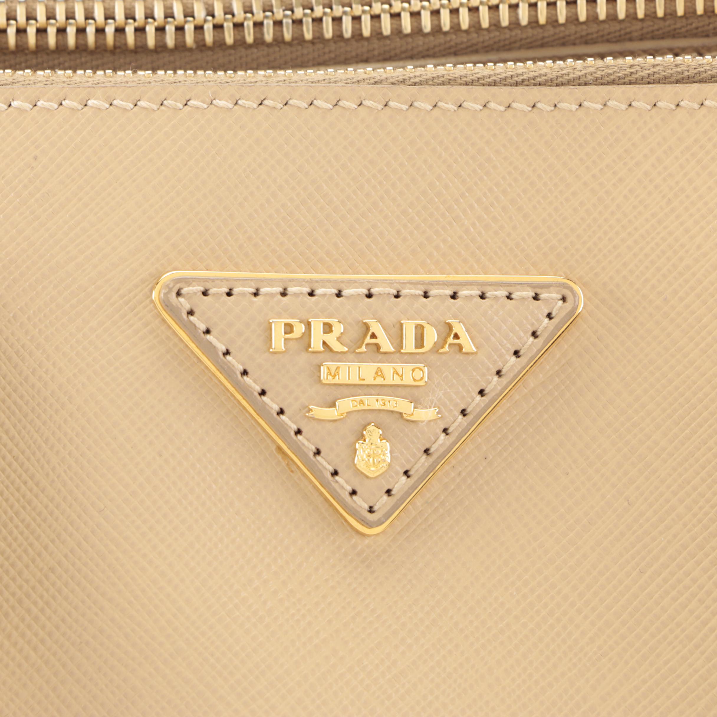 Prada Double Zip Medium Galleria Tote Bag in Beige Saffiano Leather
