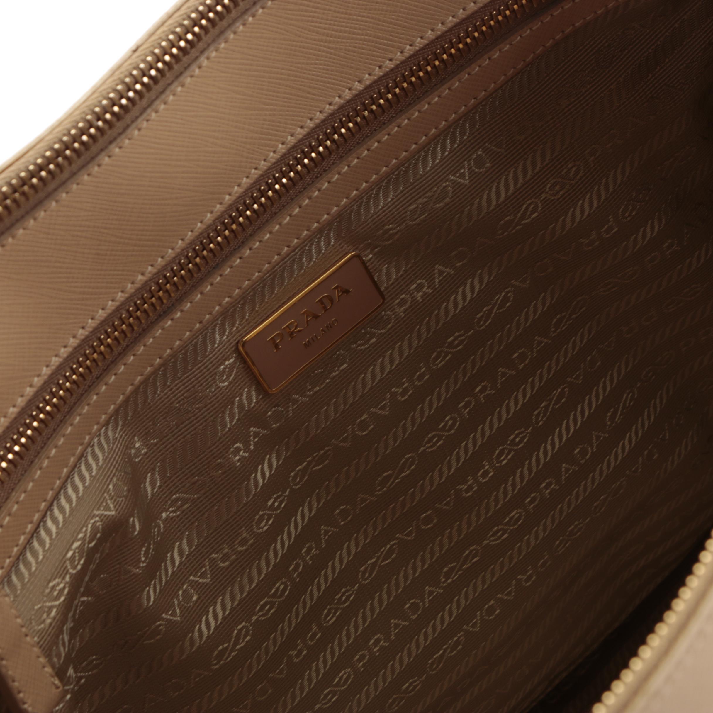 Prada Double Zip Medium Galleria Tote Bag in Beige Saffiano Leather