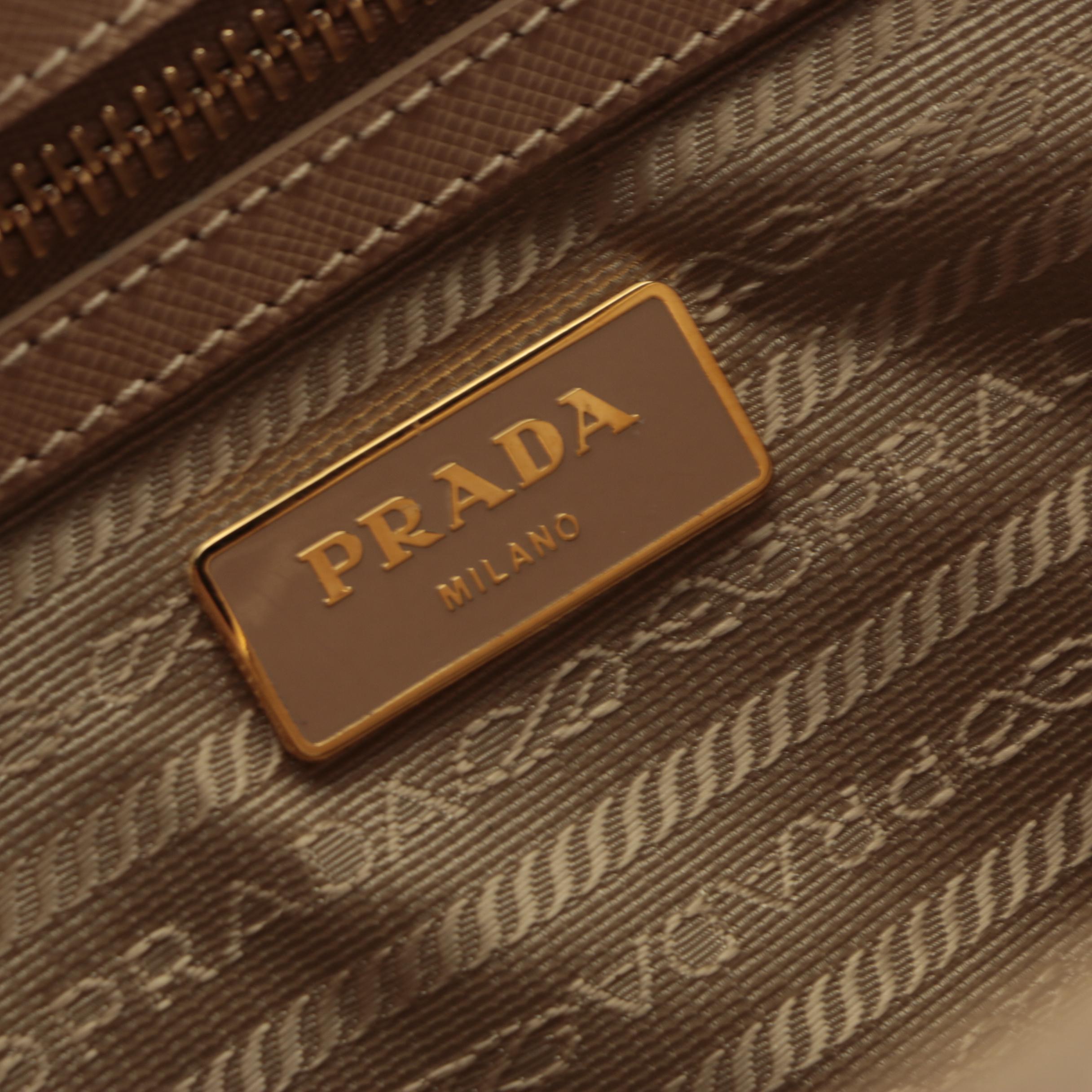 Prada Double Zip Medium Galleria Tote Bag in Beige Saffiano Leather