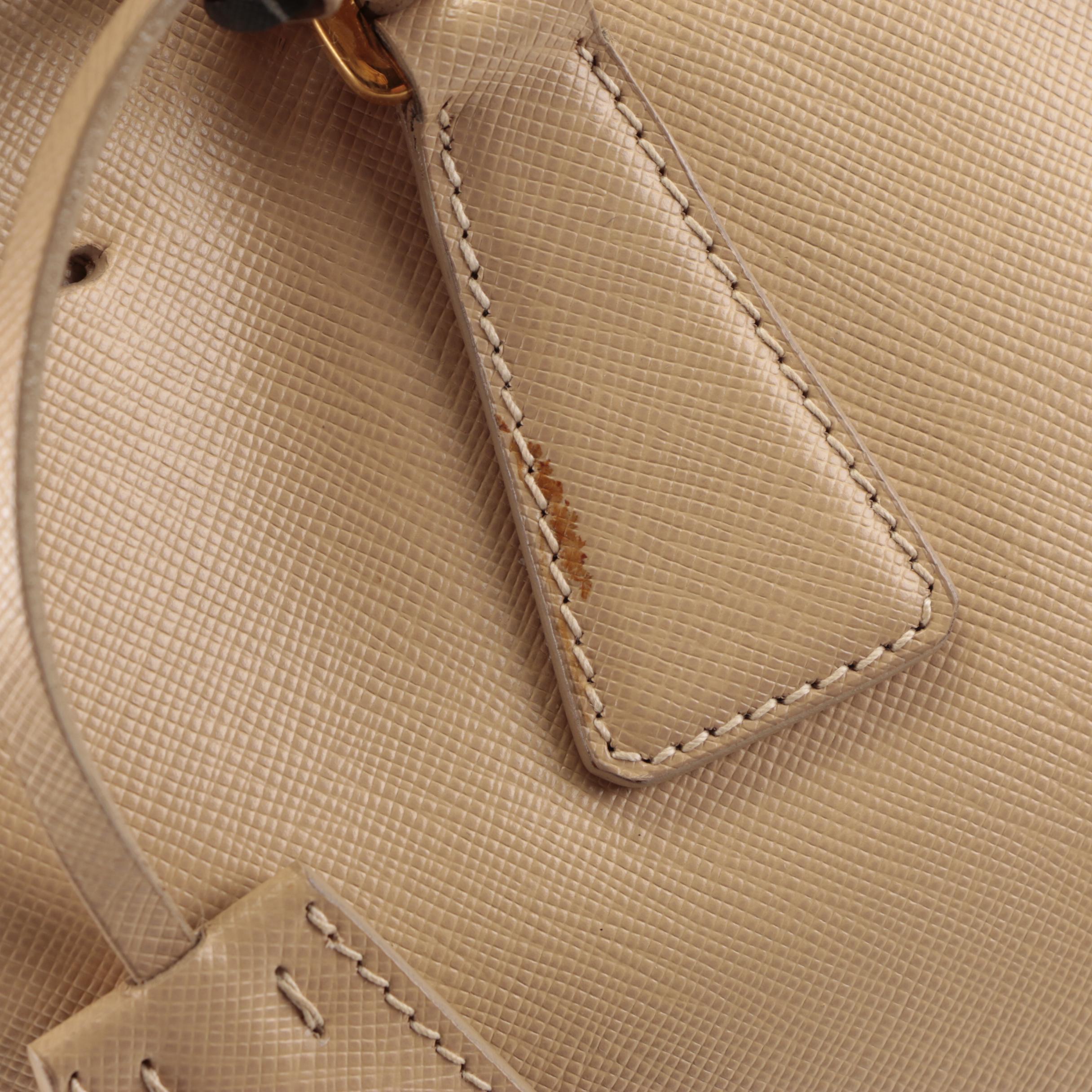 Prada Double Zip Medium Galleria Tote Bag in Beige Saffiano Leather