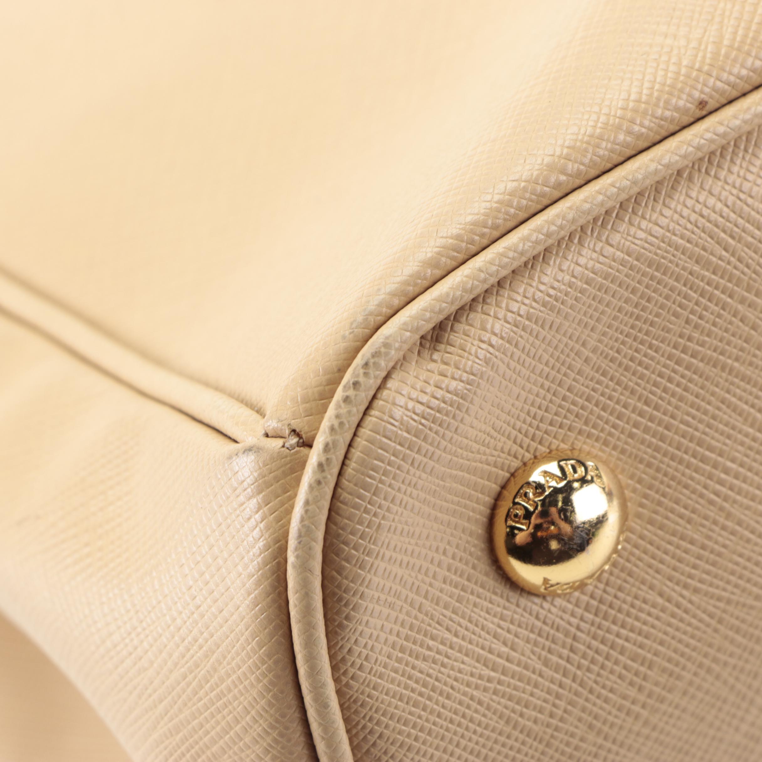 Prada Double Zip Medium Galleria Tote Bag in Beige Saffiano Leather