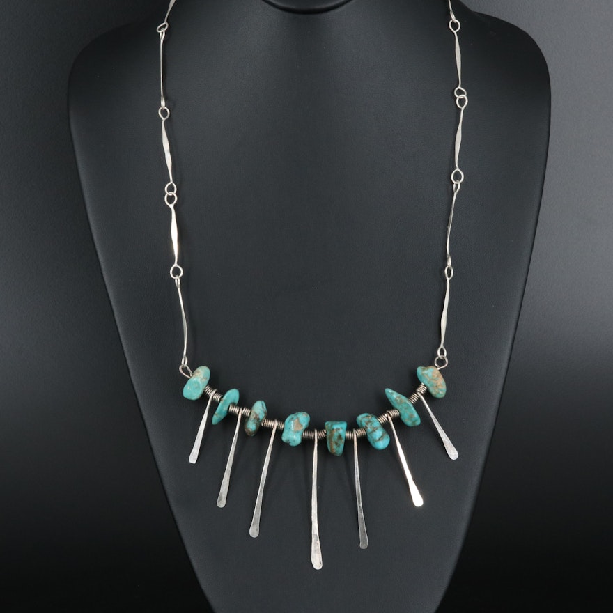 Southwestern Sterling Turquoise Fringe Necklace