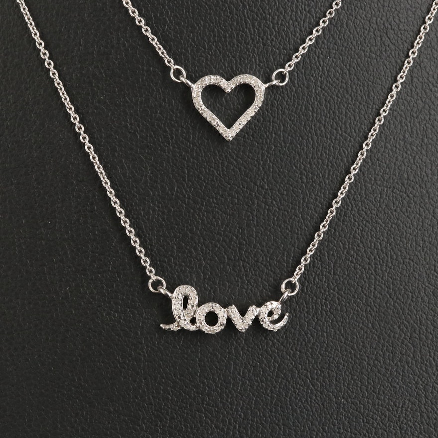 Sterling Diamond Heart and 'Love' Necklace