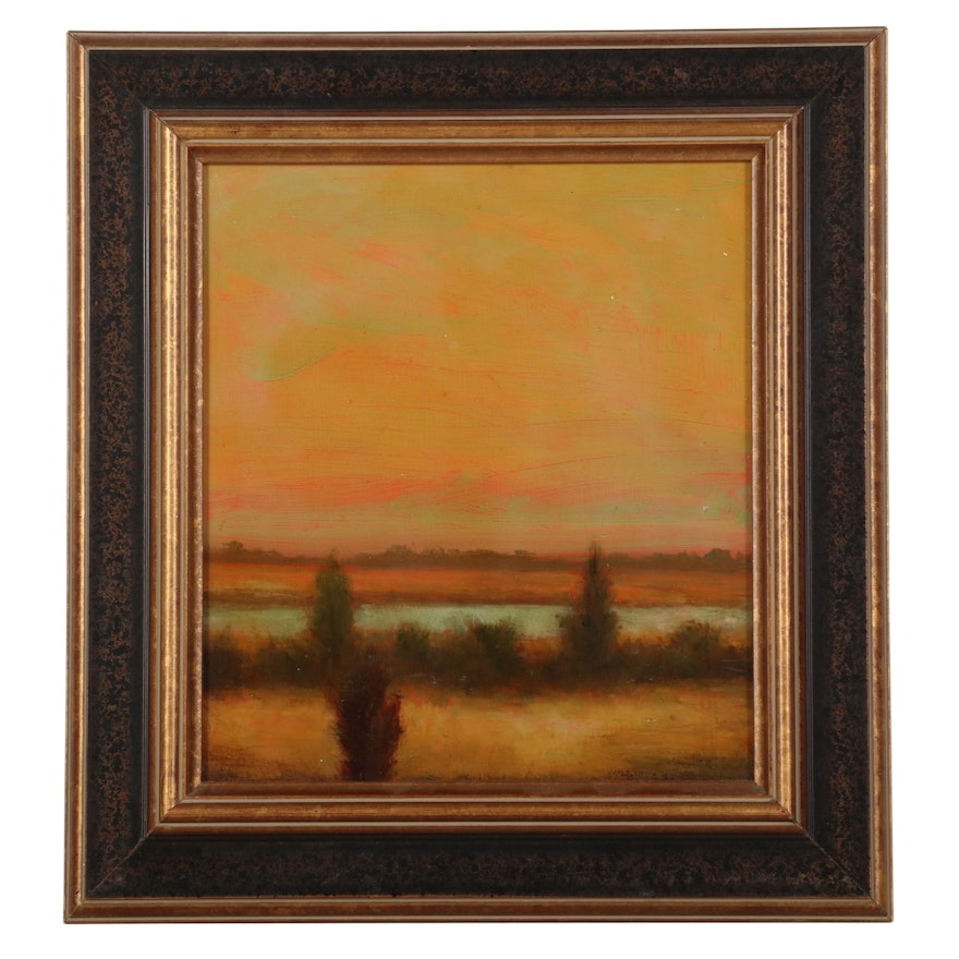 William McCarthy Oil Painting of Riverside at Sunset, Late 20th-21st Century