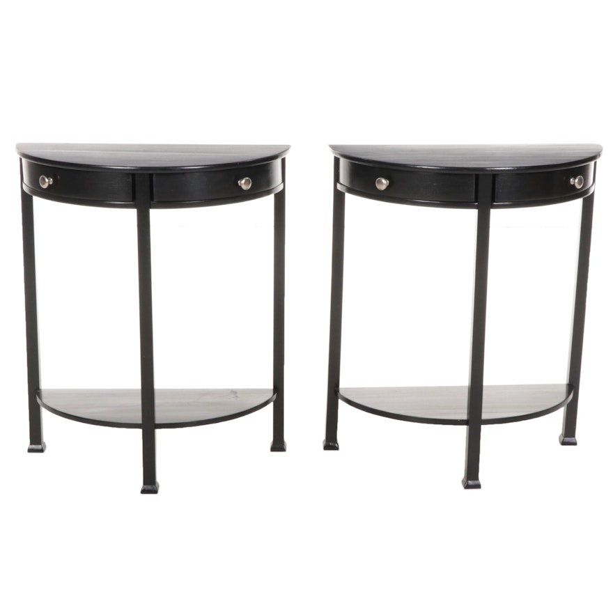 Pair of Black Two-Tier Console Tables