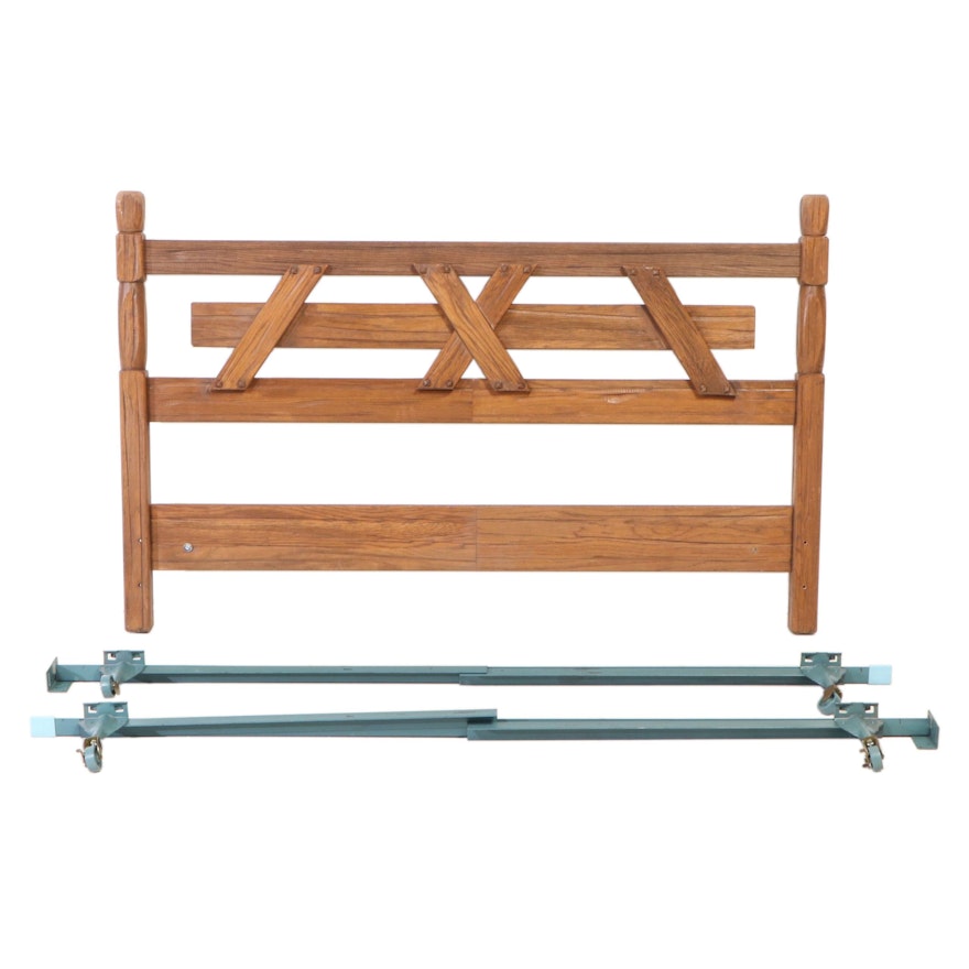 Brandt Ranch Oak Queen Headboard with Metal Bed Frame, Mid to Late 20th Century