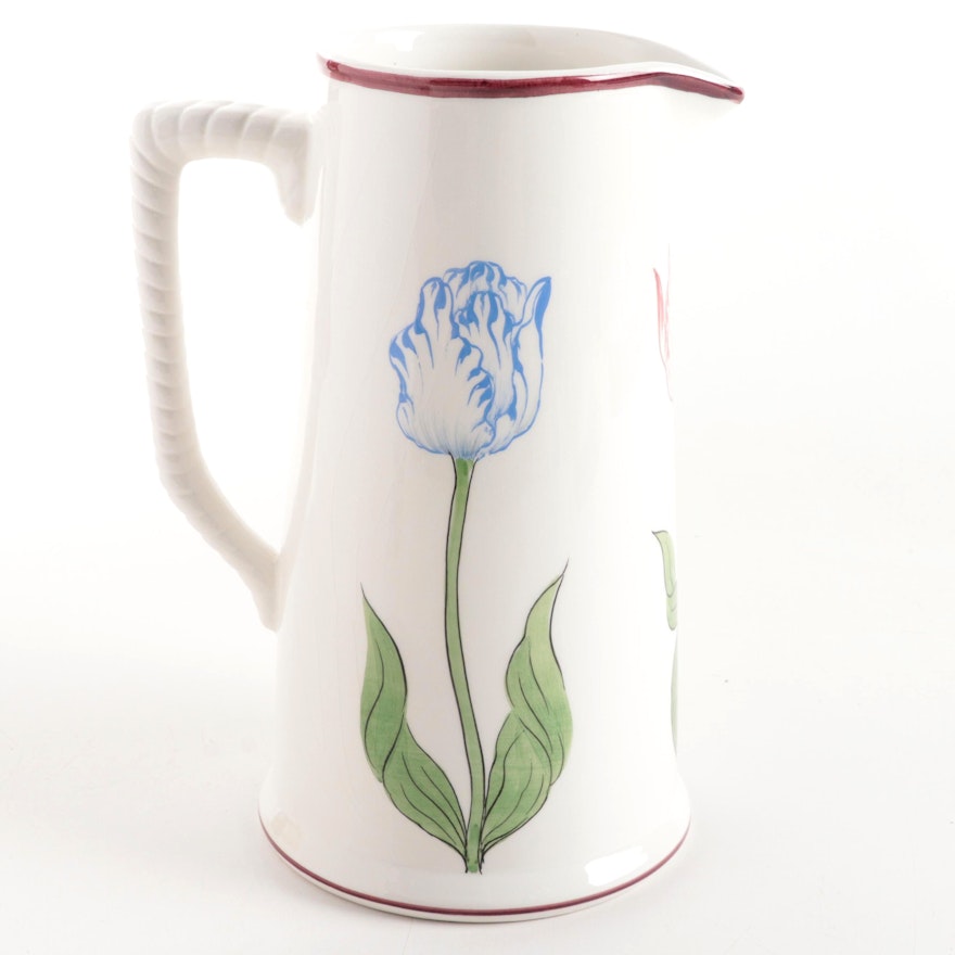 Este of Italy for Tiffany & Co. Hand-Painted Ceramic Tulip Pitcher