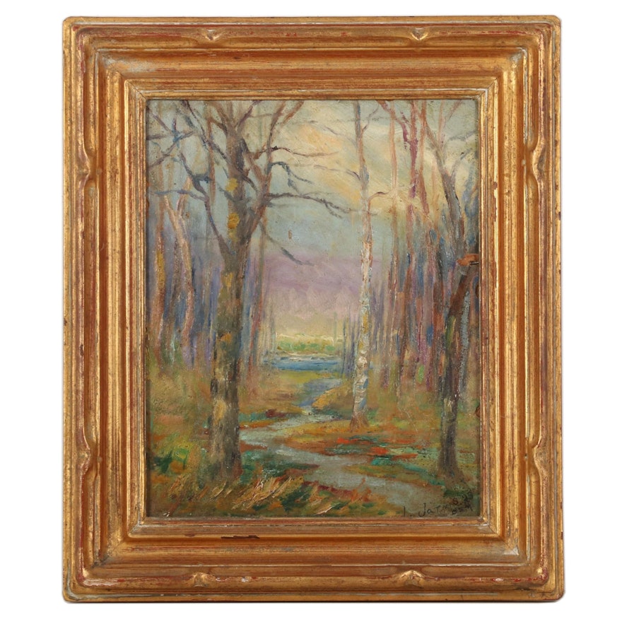 Lillian Jarvis Oil Painting "Early Spring Landscape," 1923