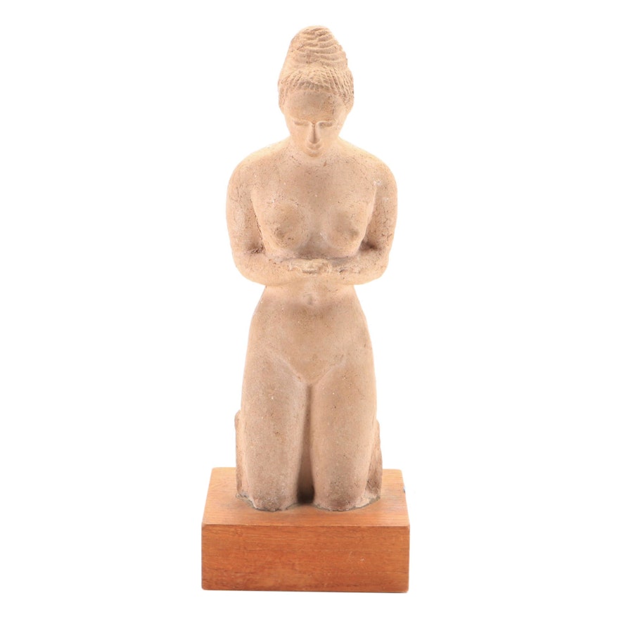 Clay Sculpture of a Kneeling Woman Attributed to Henri Lagriffoul