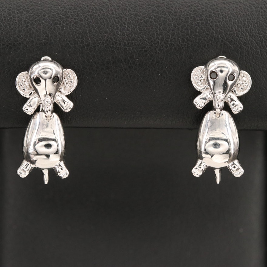 Sterling Diamond Elephant Earrings with Removable Enhancers