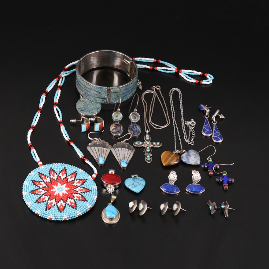 Collection of Mexican and Southwest Jewelry Including Abalone and Coral