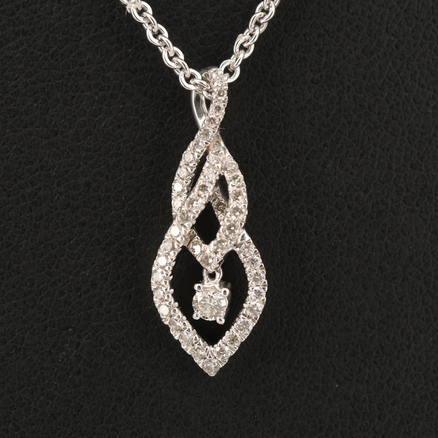 Sterling 0.24 CTW Diamond Drop Pendant Necklace