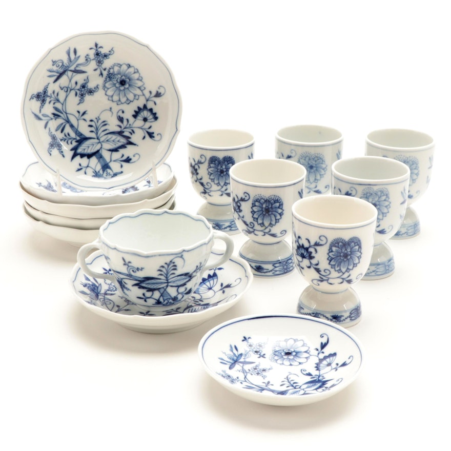 Meissen "Blue Onion" Porcelain Egg Cups with Other Dinnerware