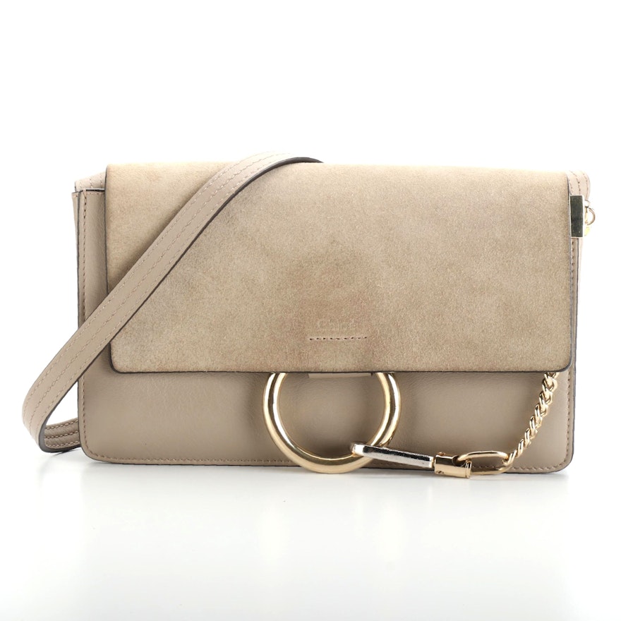 Chloé Faye Crossbody Flap Bag in Suede and Calfskin Leather