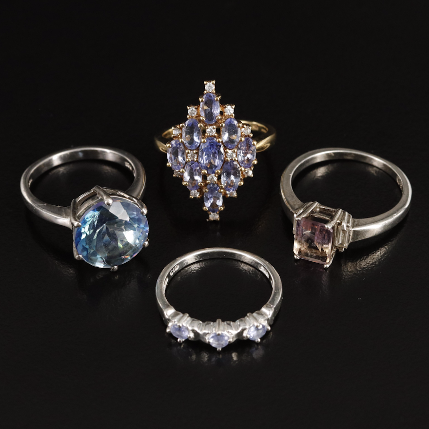 Sterling Rings Including Ametrine, Tanzanite and Zircon