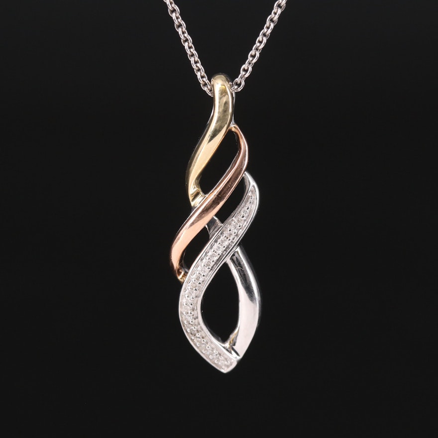 Sterling Diamond Pendant Necklace with 10K Accent