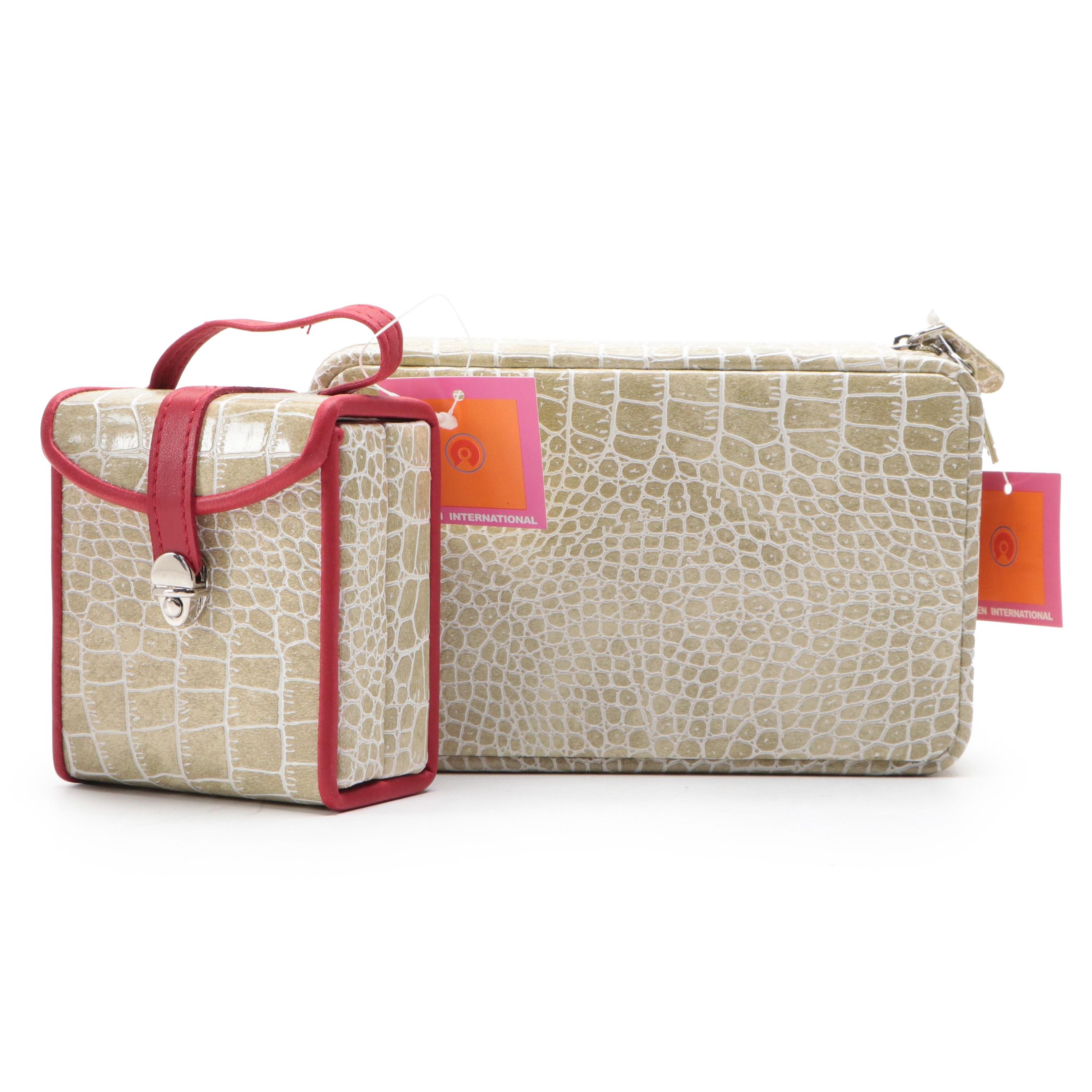 Alten International Crocodile Embossed Vinyl Travel Jewelry Travel Bags