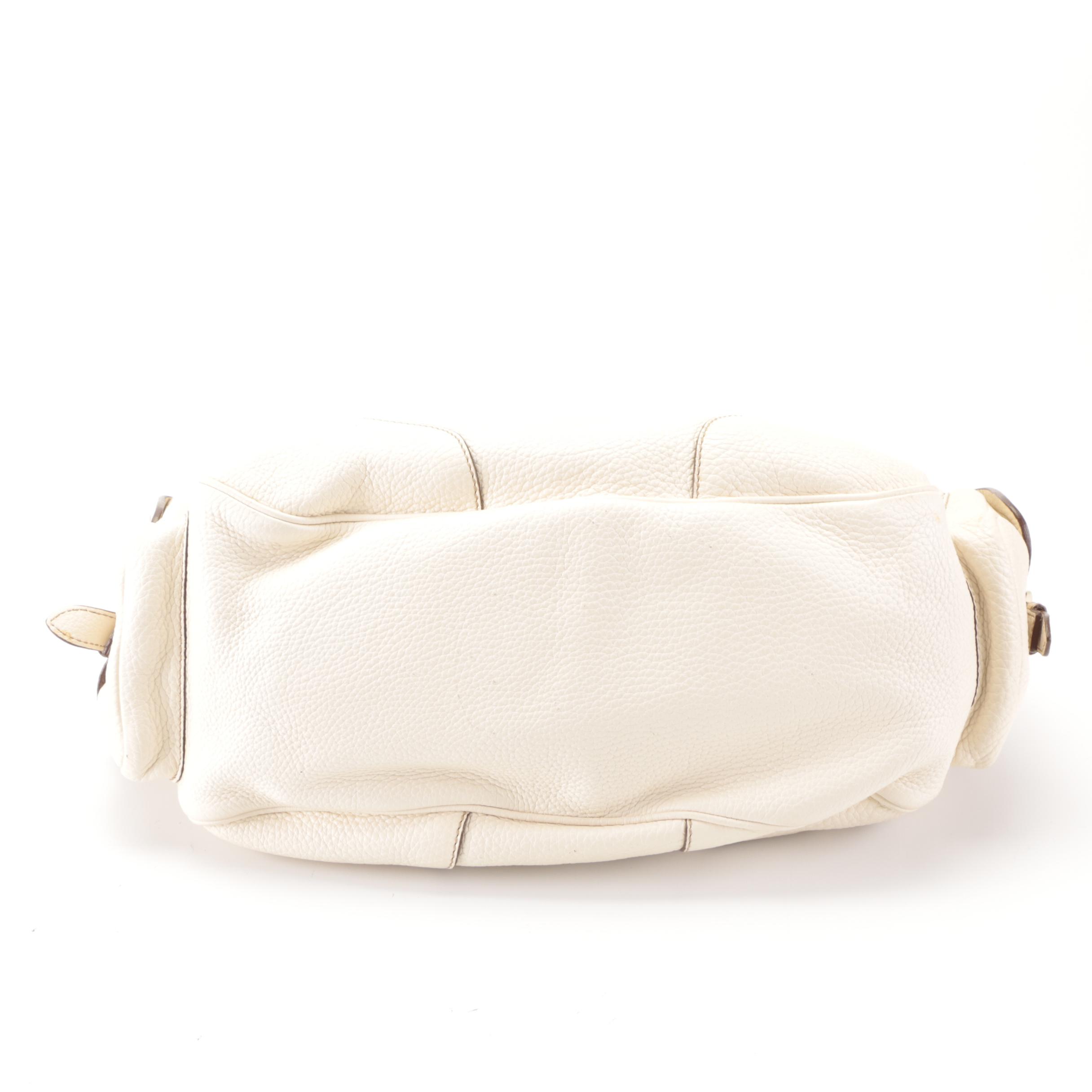 Prada Hobo Bag with Zip Pouch in Off-White Vitello Daino Leather
