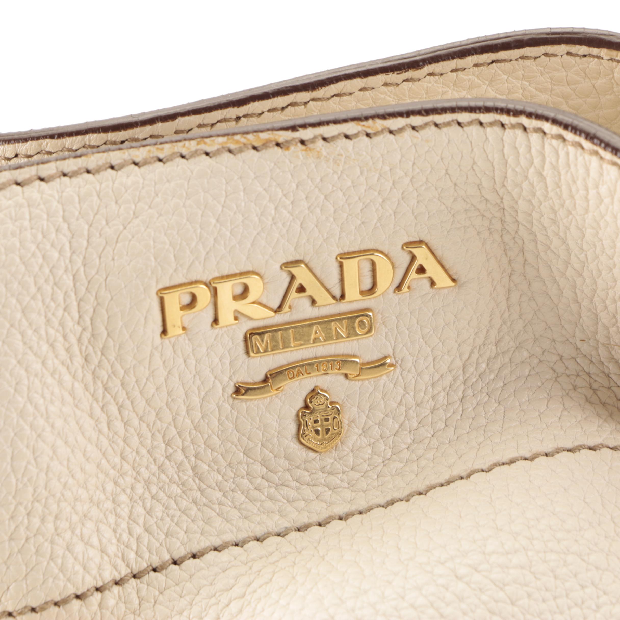 Prada Hobo Bag with Zip Pouch in Off-White Vitello Daino Leather