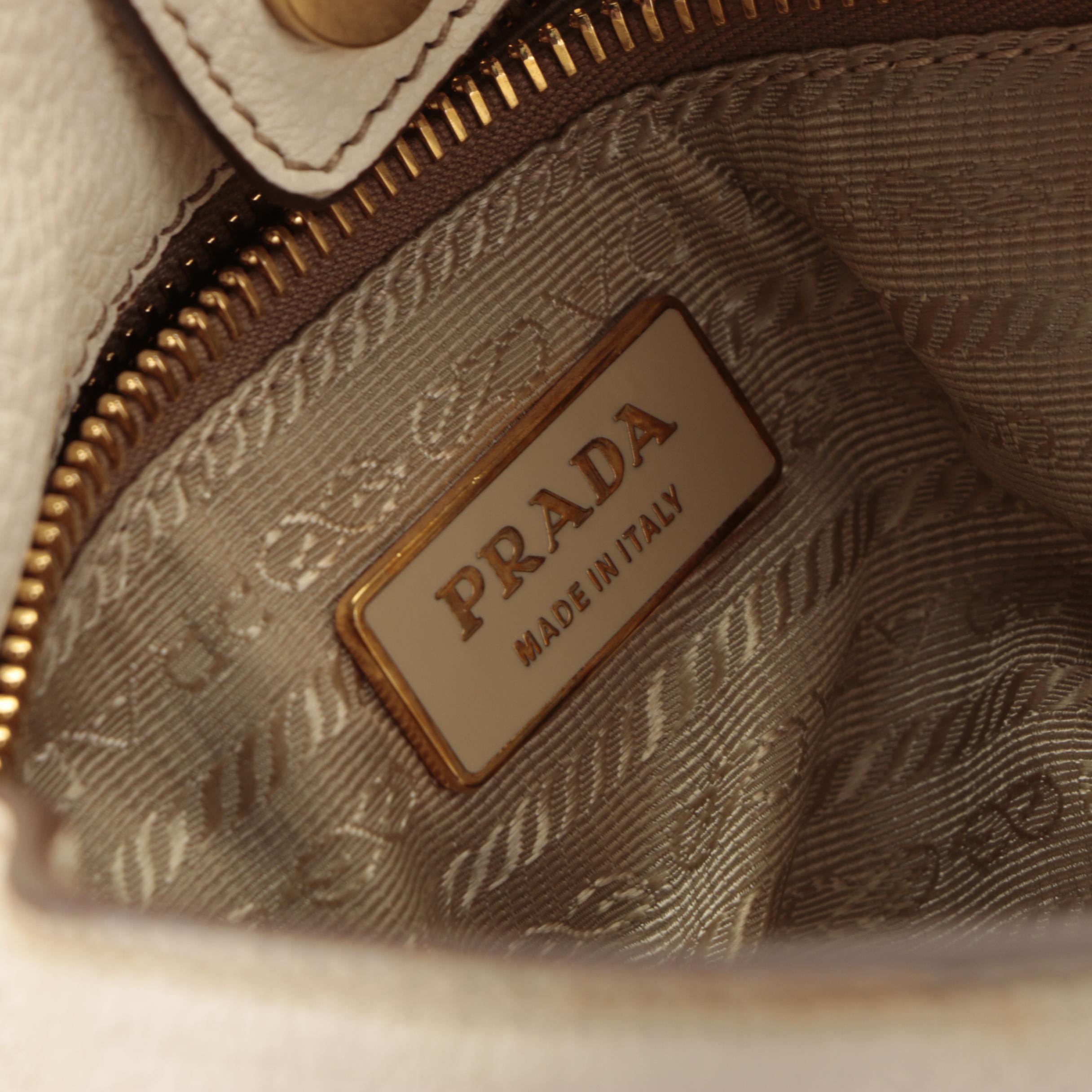 Prada Hobo Bag with Zip Pouch in Off-White Vitello Daino Leather