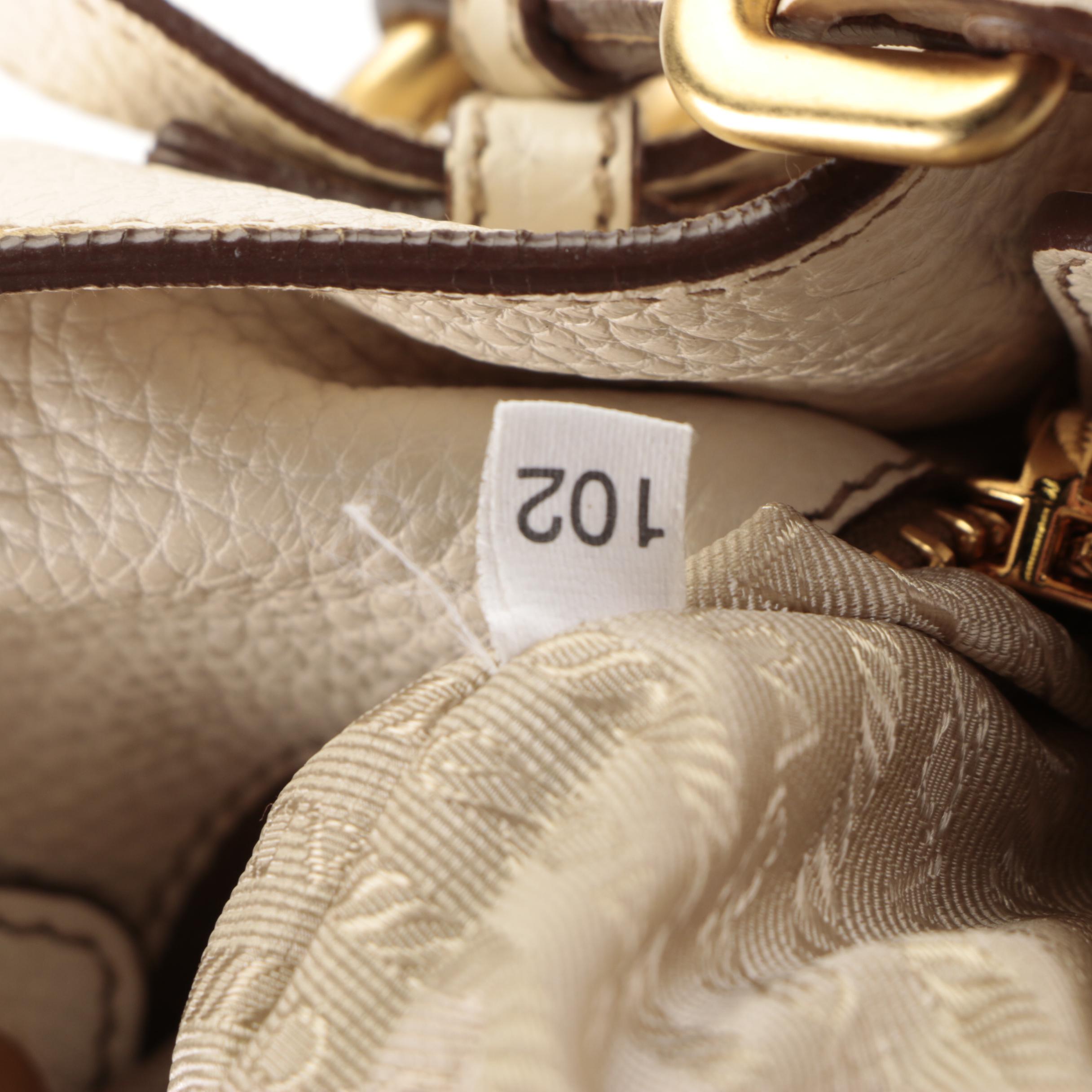 Prada Hobo Bag with Zip Pouch in Off-White Vitello Daino Leather