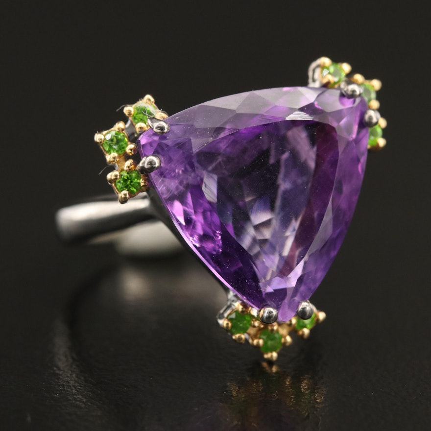 Sterling Amethyst and Diopside Ring