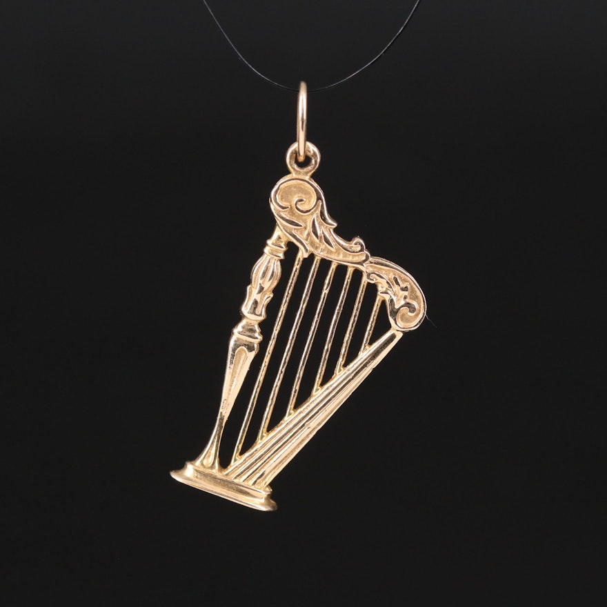 14K Harp Pendant