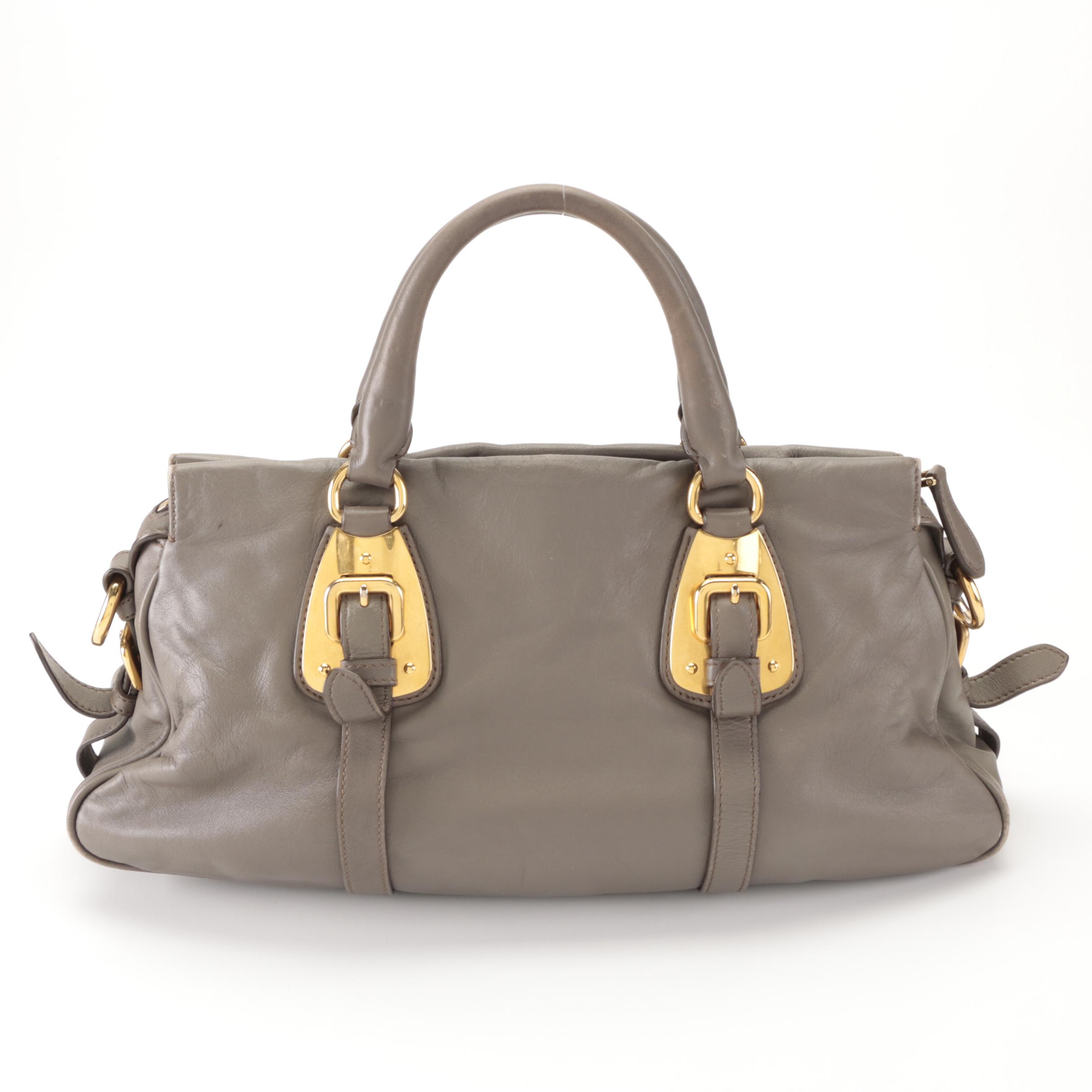 Prada Medium Bauletto Convertible Tote in Grey Calfskin with Detachable Strap