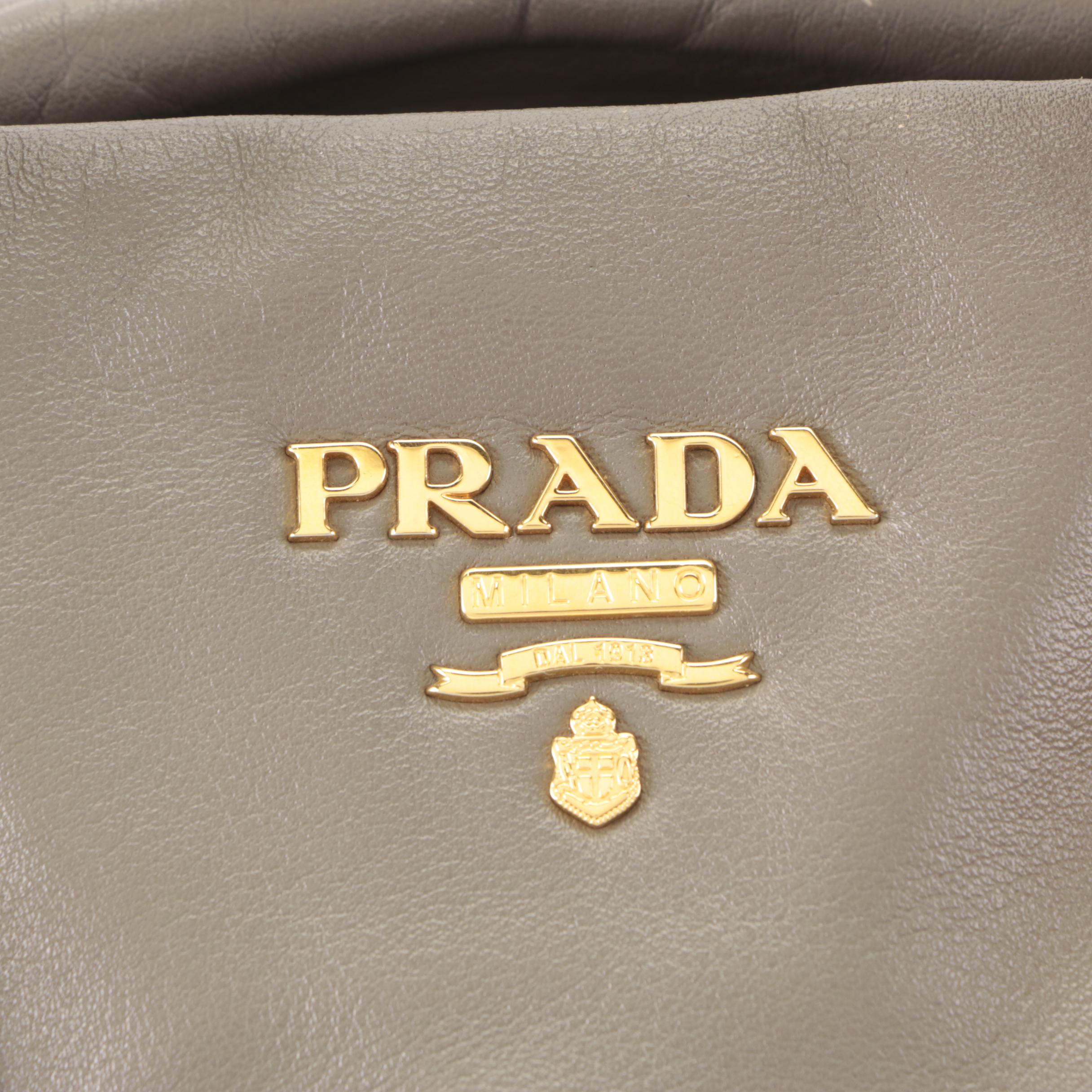 Prada Medium Bauletto Convertible Tote in Grey Calfskin with Detachable Strap