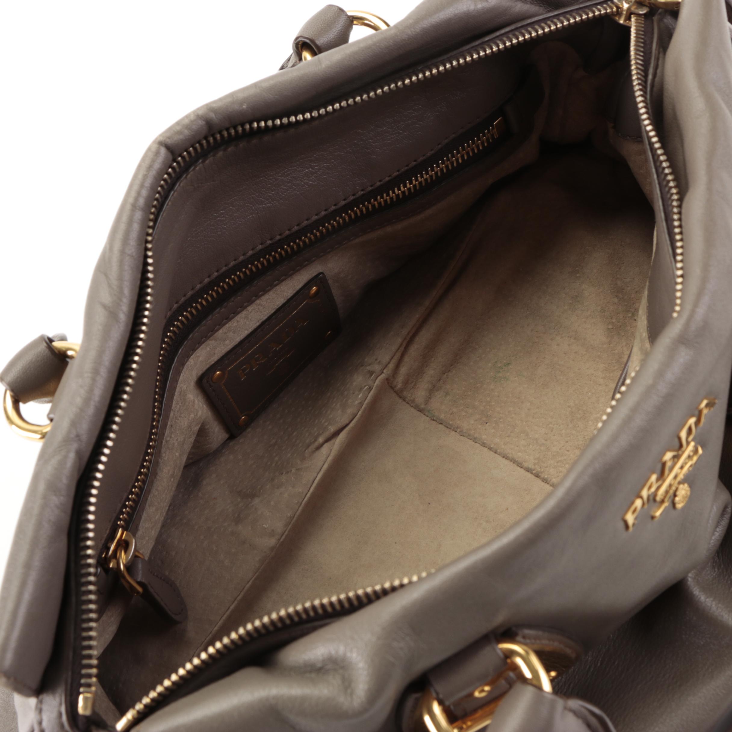 Prada Medium Bauletto Convertible Tote in Grey Calfskin with Detachable Strap