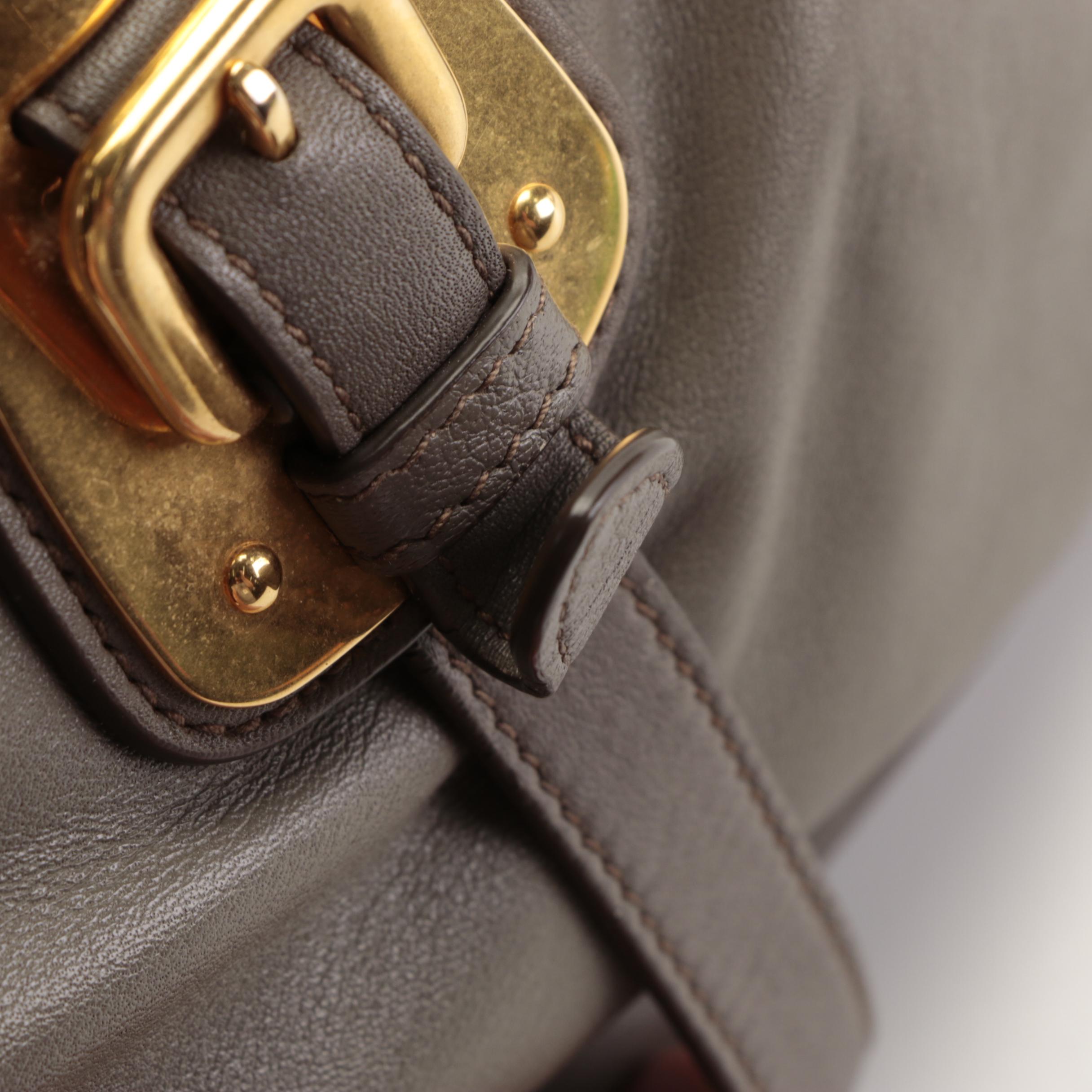 Prada Medium Bauletto Convertible Tote in Grey Calfskin with Detachable Strap