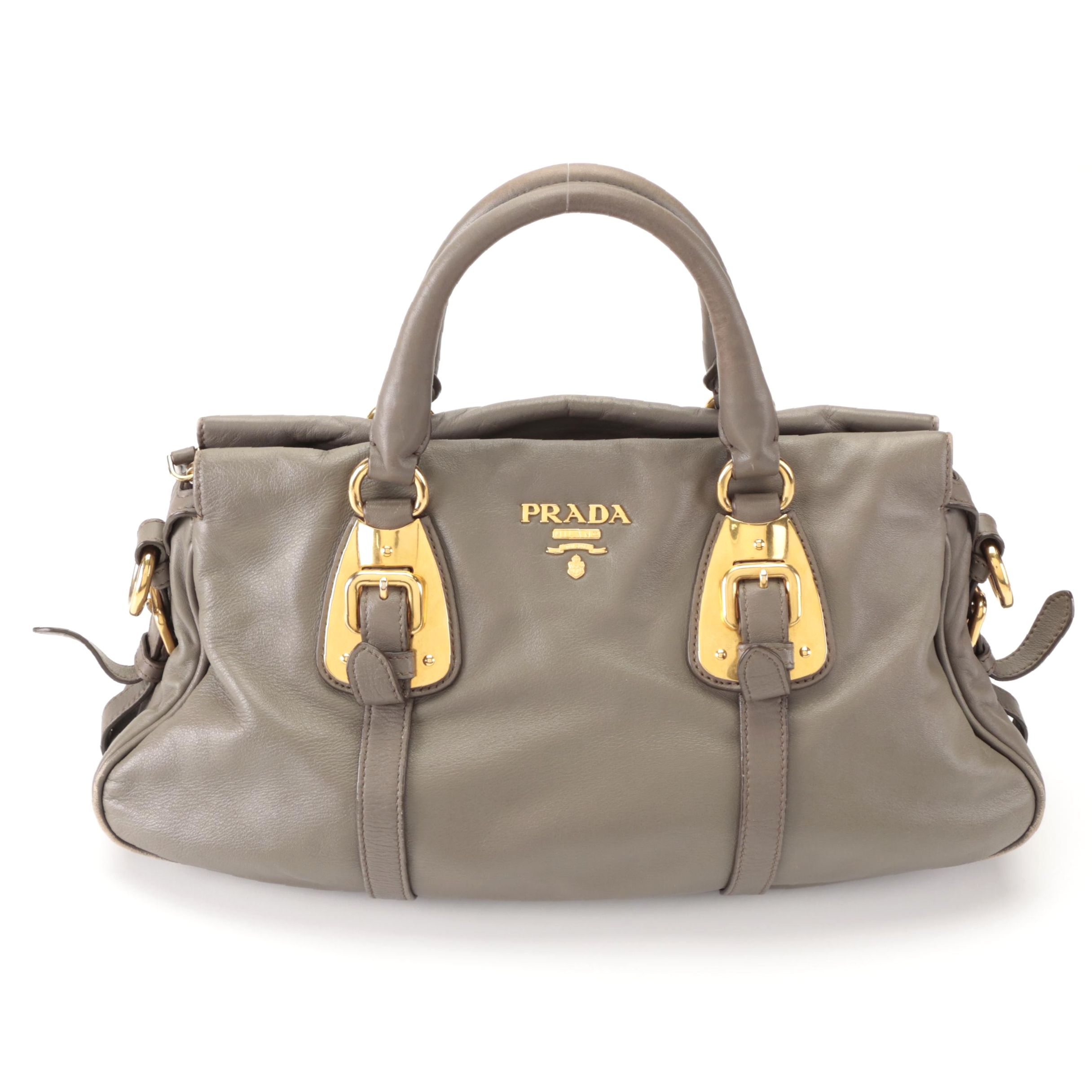 Prada Medium Bauletto Convertible Tote in Grey Calfskin with Detachable Strap