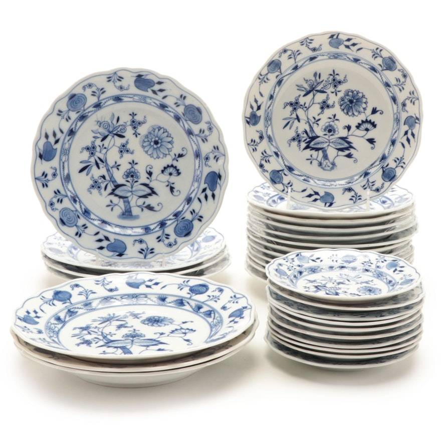 Meissen and Other "Blue Onion" Porcelain Plates, Early to Mid-20th Century