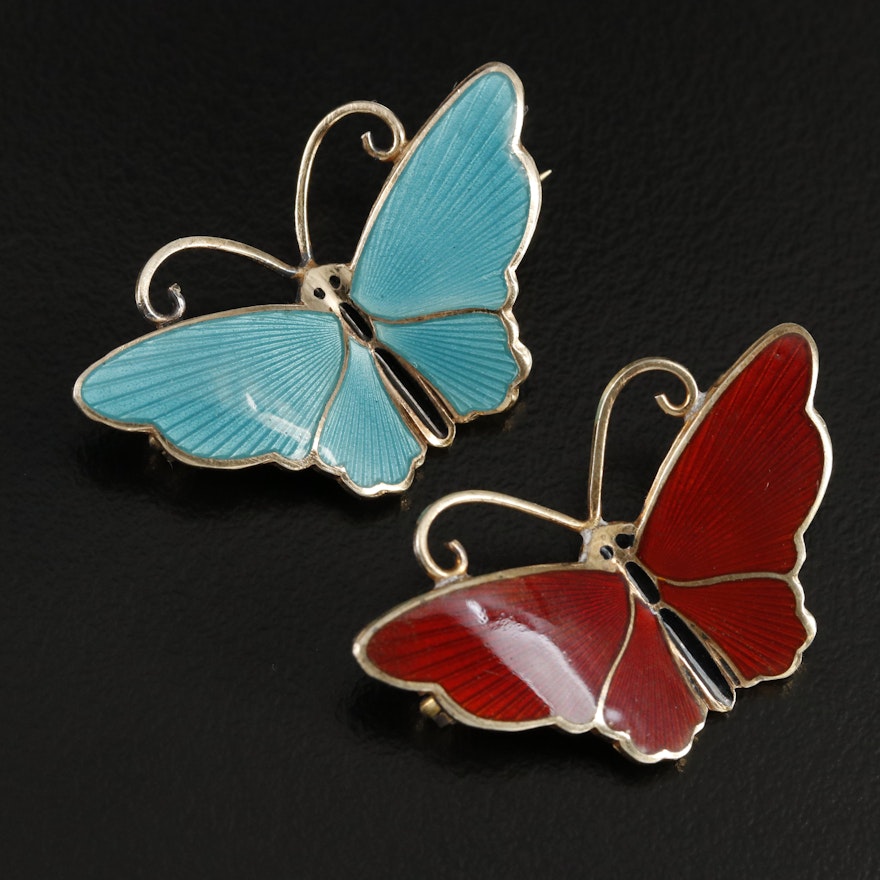 David Andersen Sterling Enamel Butterfly Brooches