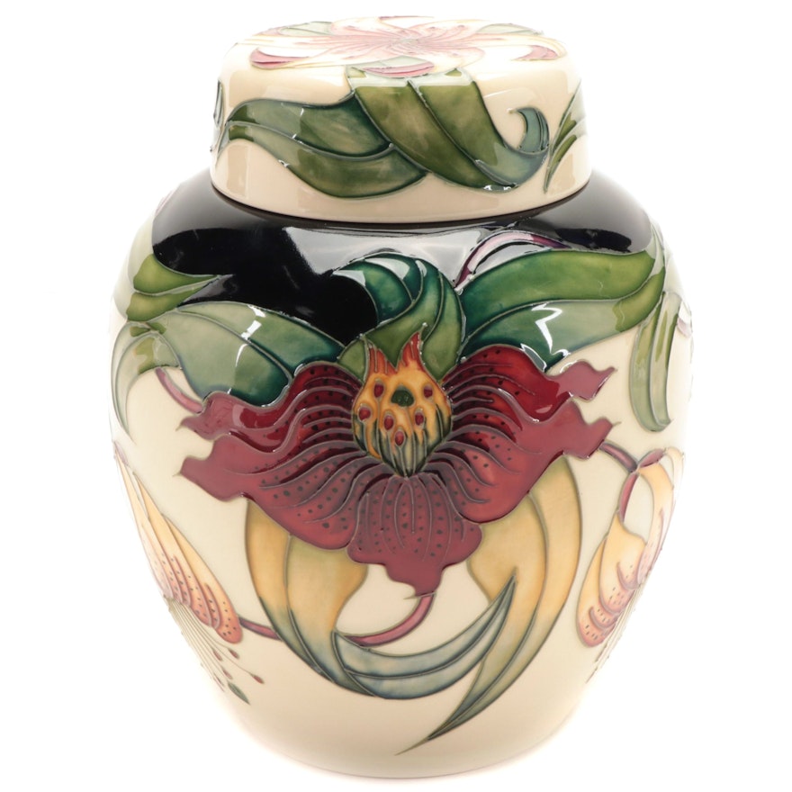 Moorcroft Pottery "Anna Lily" Art Nouveau Style Ceramic Ginger Jar, 1998