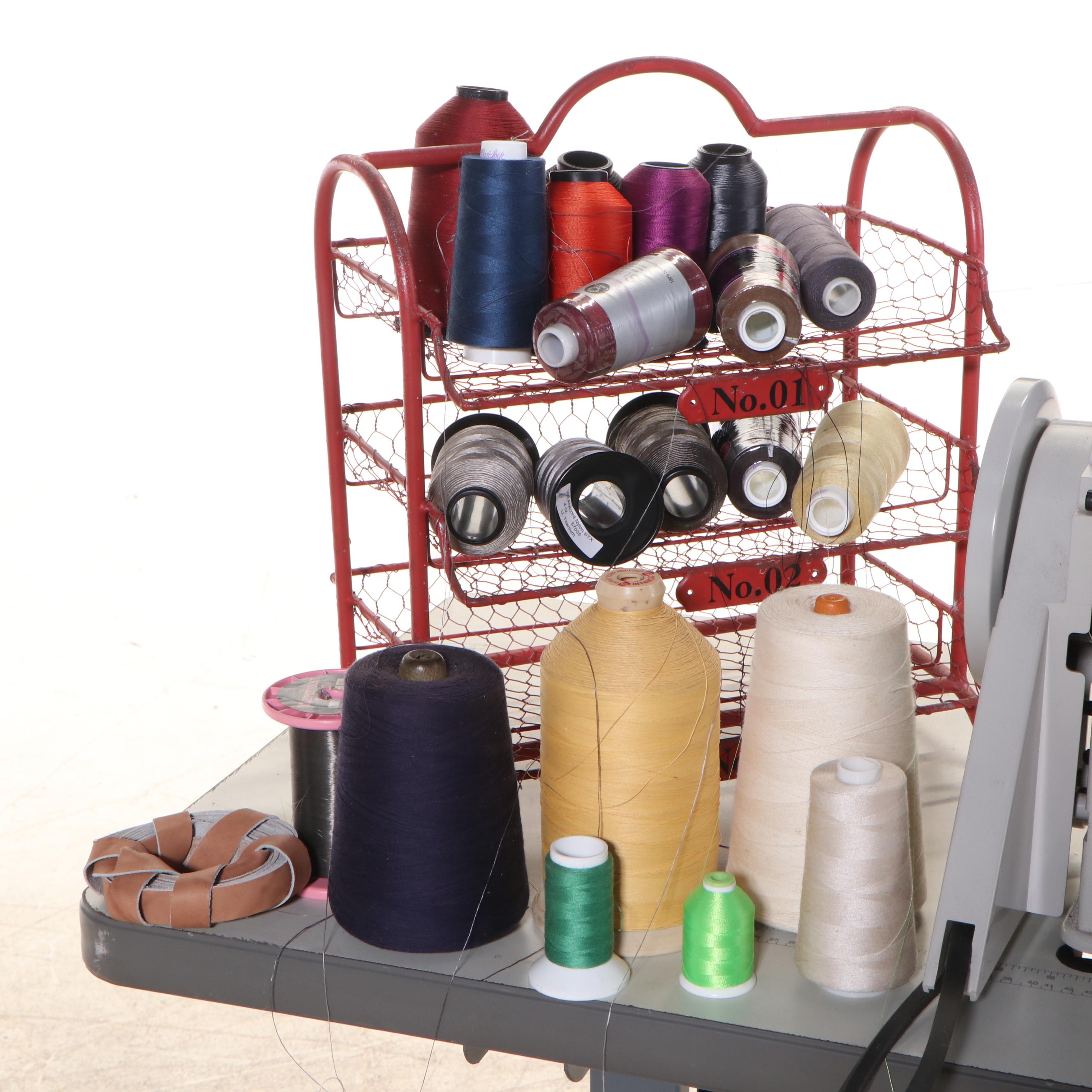 Juki DNU-1541S Commercial Sewing Machine with Workbench and Accessories