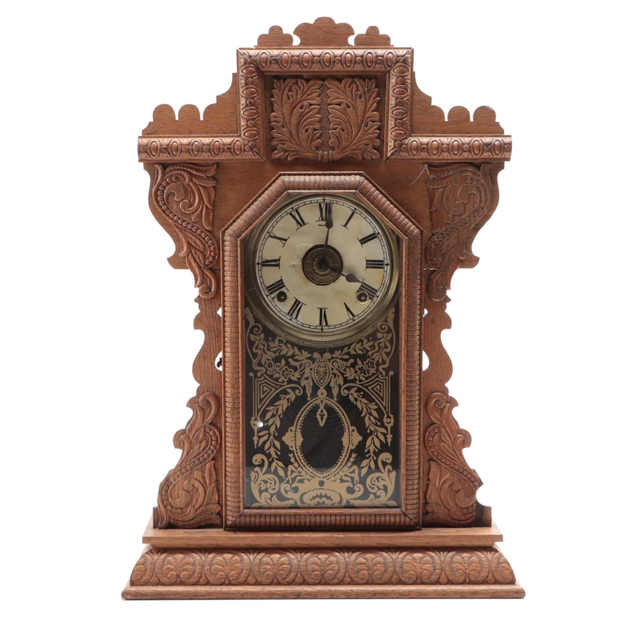 The E. Ingraham Clock Co. Pressed Walnut Gingerbread Clock