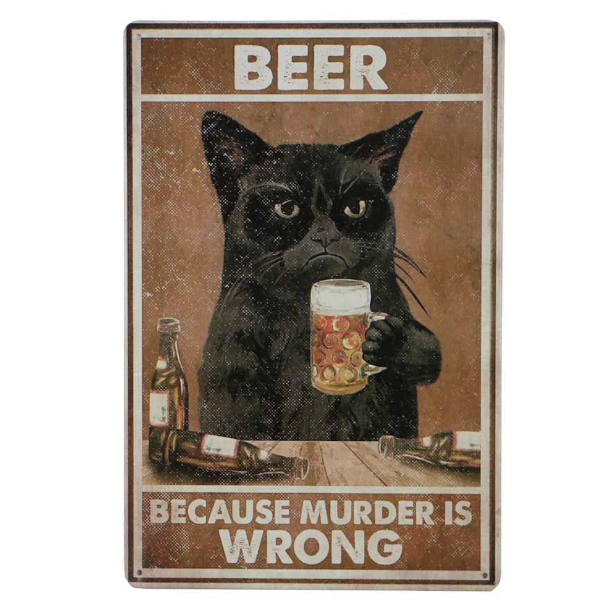 Giclée of Black Cat Drinking Beer, 21st Century