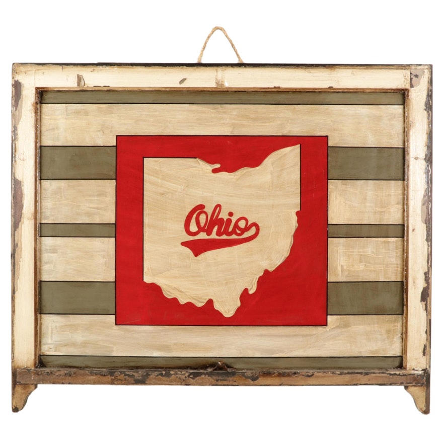 Frederic J. Horner Ohio State Enamel Painted Hanging Window Panel, 21st Century