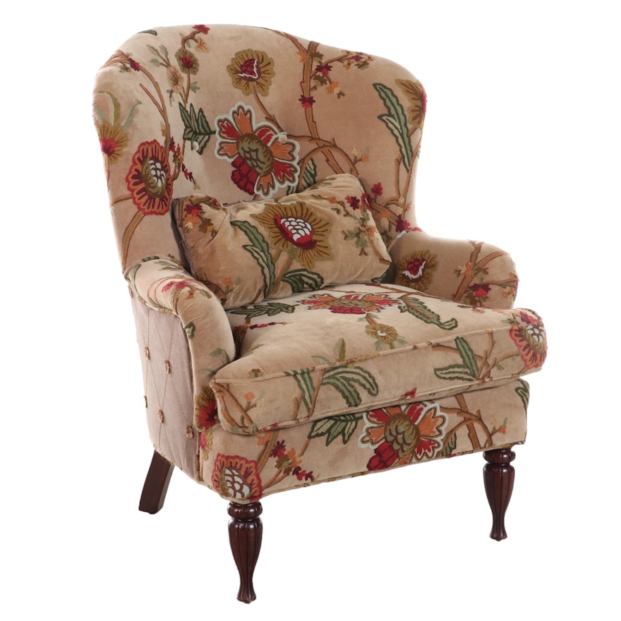 Crewelwork and Buttoned-Down Wingback Armchair