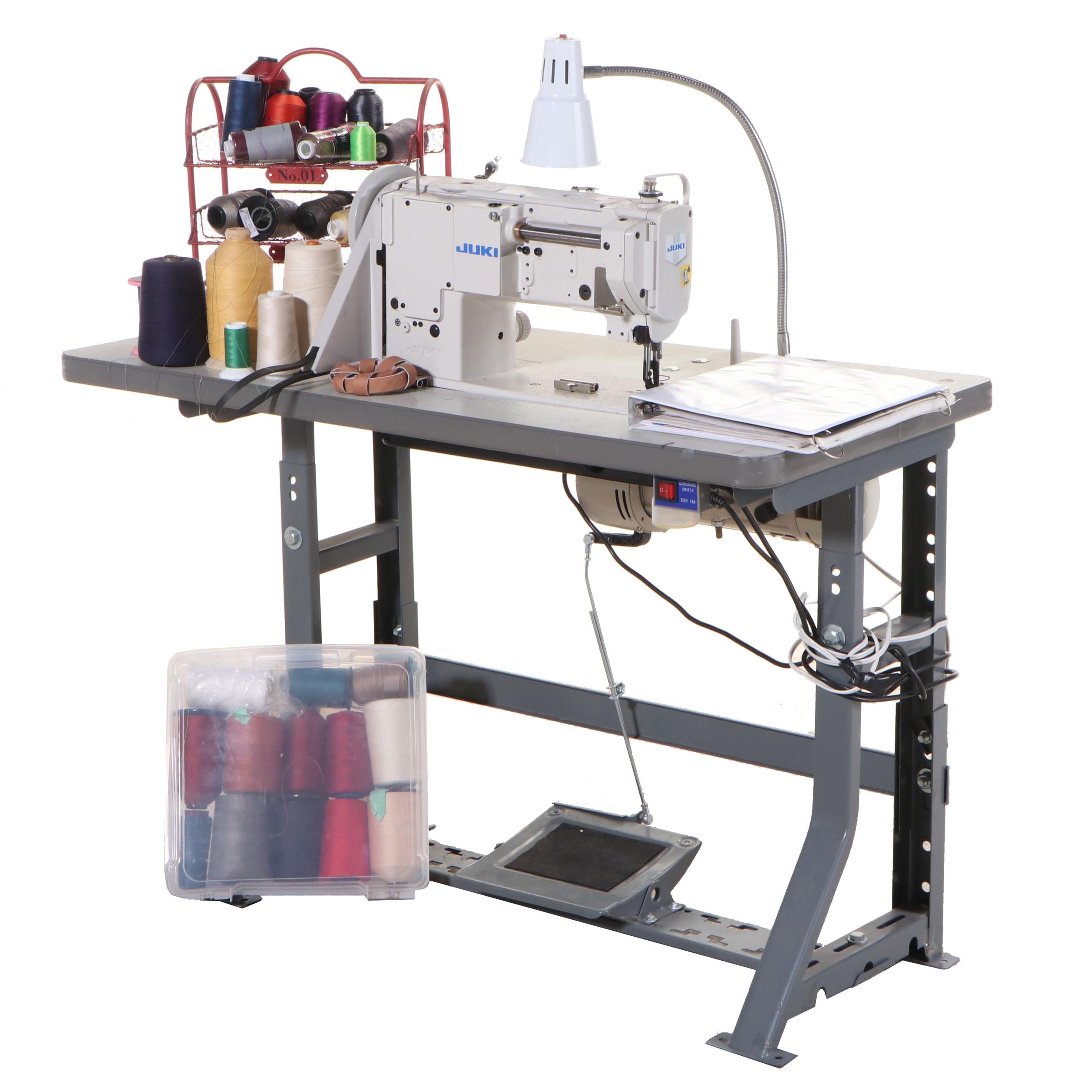 Juki DNU-1541S Commercial Sewing Machine with Workbench and Accessories