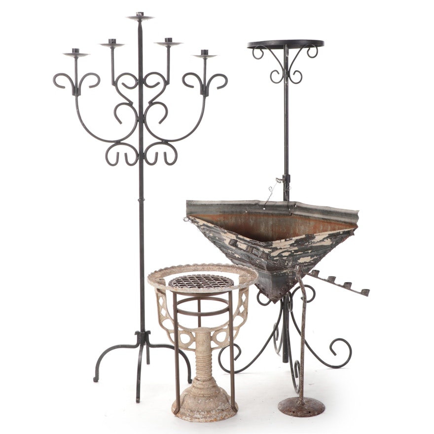Wrought Metal Floor Candelabra, Planter Stands and More