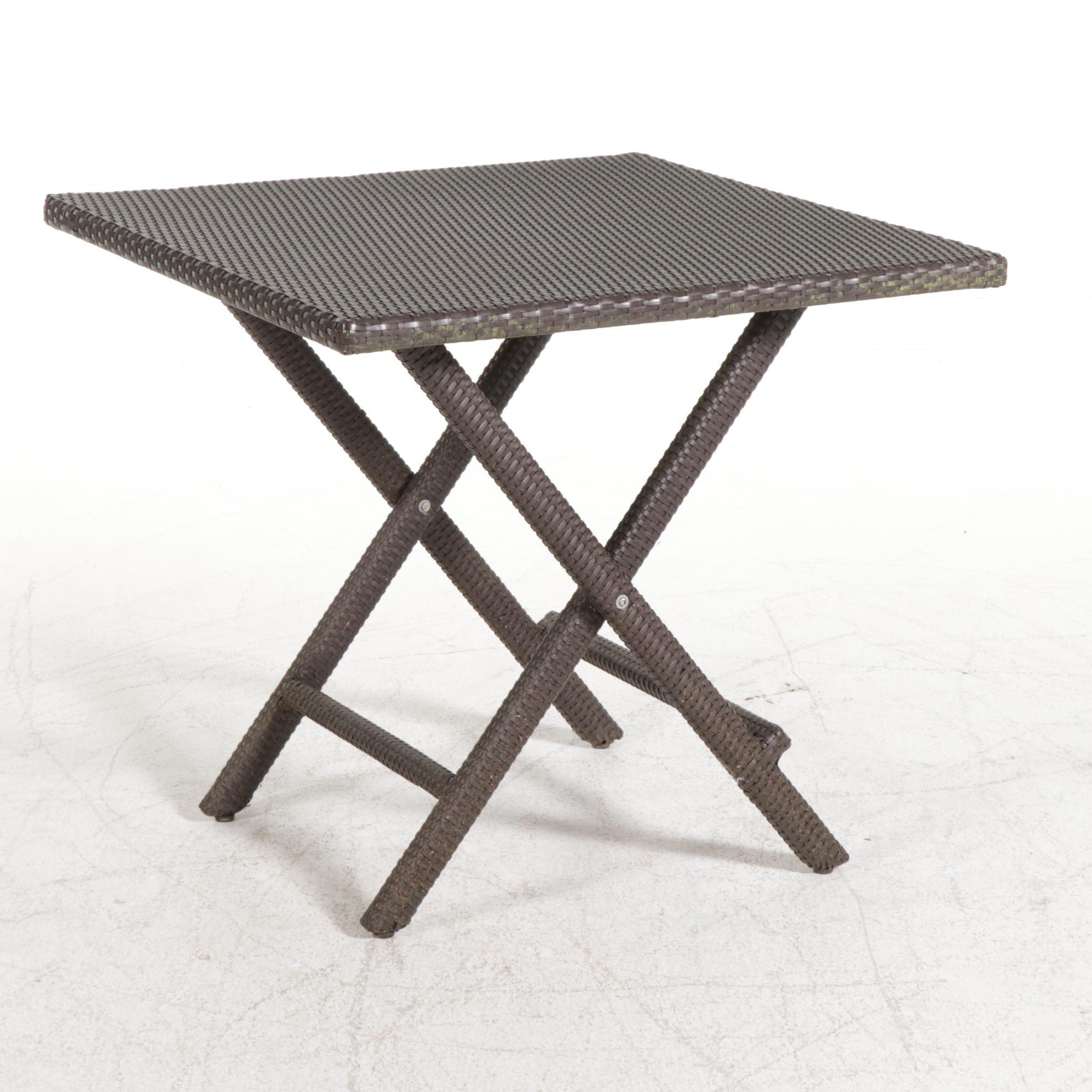 Four Louis Ghost S+ARCK by Kartell Plastic Chairs with PE Rattan Folding Table