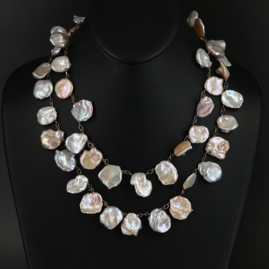 Sterling Pearl Double Strand Necklace