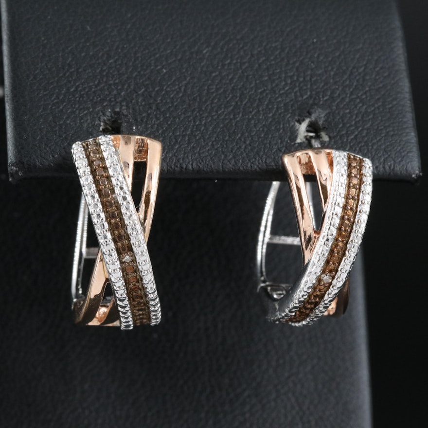 Sterling and Diamond Hoop Earrings