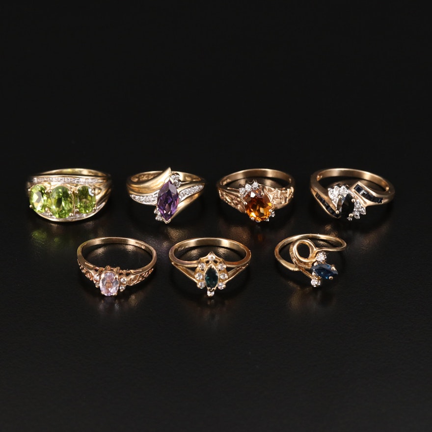 14K and 10K Rings Including Amethyst, Sapphire, Peridot and Diamond