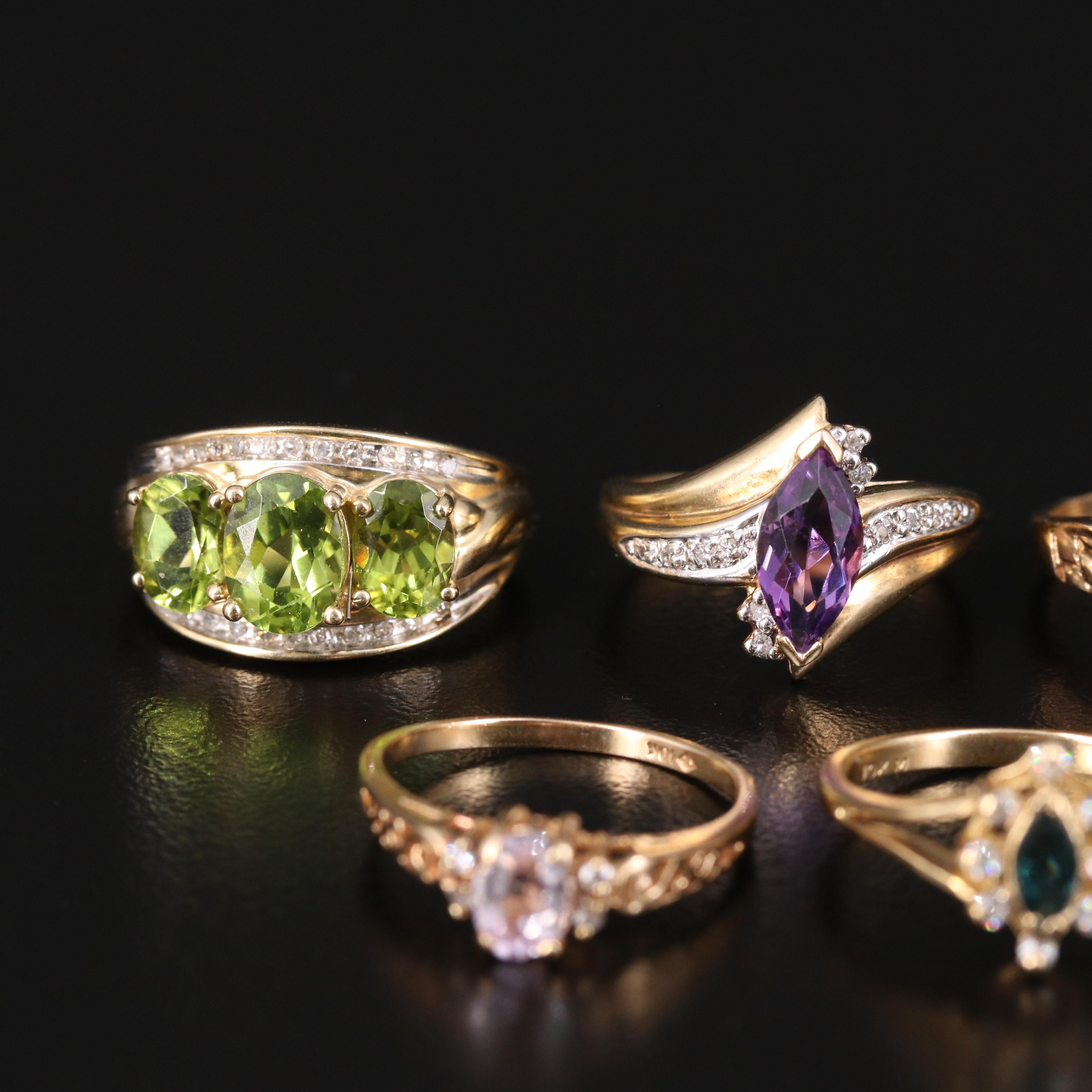 14K and 10K Rings Including Amethyst, Sapphire, Peridot and Diamond