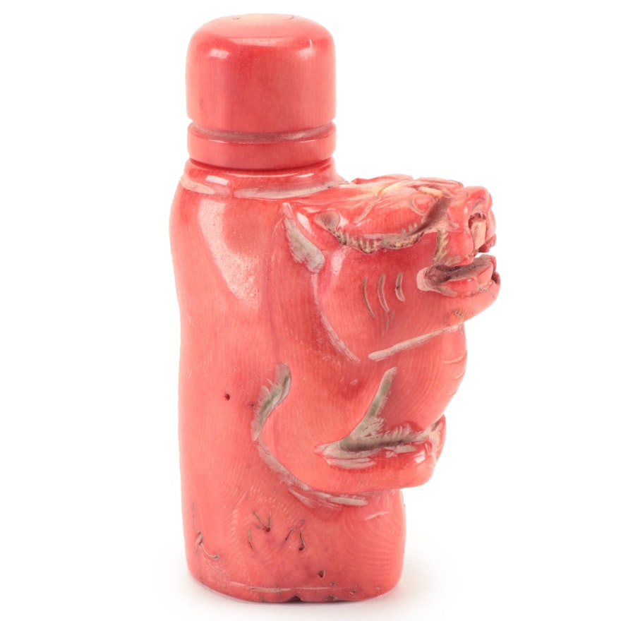 Chinese Style Carved Figural Precious Coral Snuff Bottle