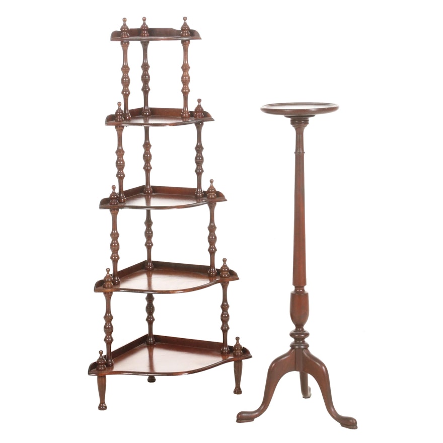 Victorian Walnut Corner Shelf and Queen Anne Style Plant Stand